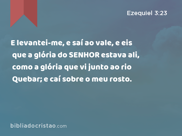 E levantei-me, e saí ao vale, e eis que a glória do SENHOR estava ali, como a glória que vi junto ao rio Quebar; e caí sobre o meu rosto. - Ezequiel 3:23