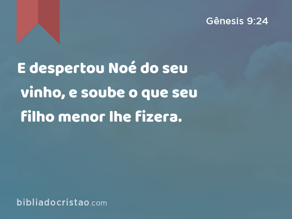 E despertou Noé do seu vinho, e soube o que seu filho menor lhe fizera. - Gênesis 9:24