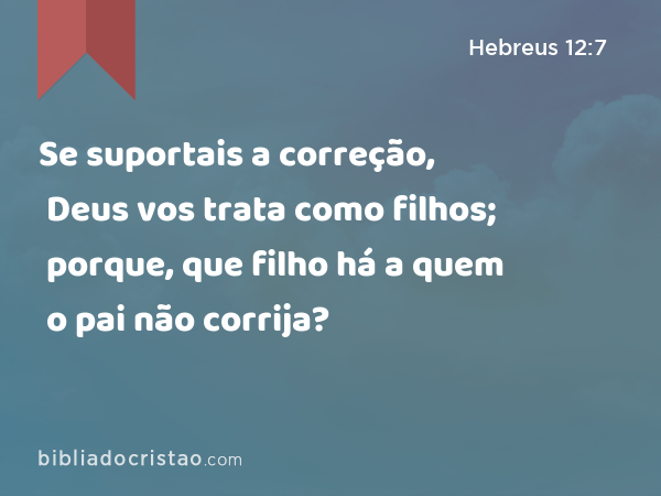 Se suportais a correção, Deus vos trata como filhos; porque, que filho há a quem o pai não corrija? - Hebreus 12:7