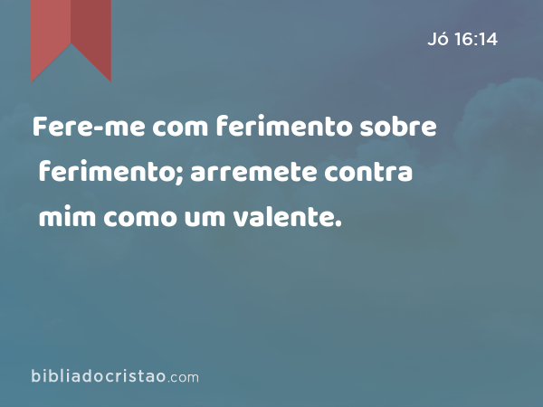 Fere-me com ferimento sobre ferimento; arremete contra mim como um valente. - Jó 16:14