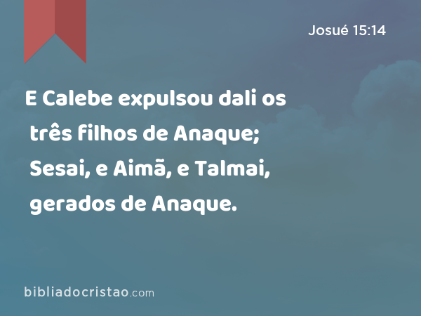 E Calebe expulsou dali os três filhos de Anaque; Sesai, e Aimã, e Talmai, gerados de Anaque. - Josué 15:14
