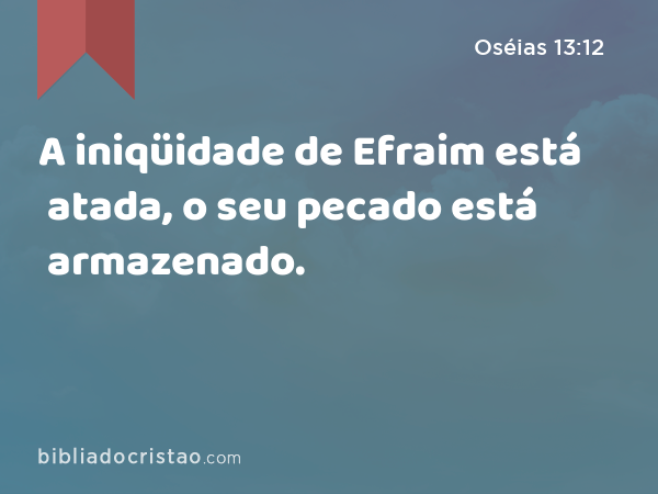 A iniqüidade de Efraim está atada, o seu pecado está armazenado. - Oséias 13:12