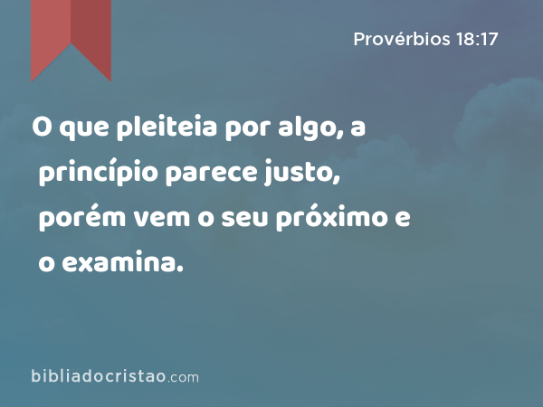 O que pleiteia por algo, a princípio parece justo, porém vem o seu próximo e o examina. - Provérbios 18:17